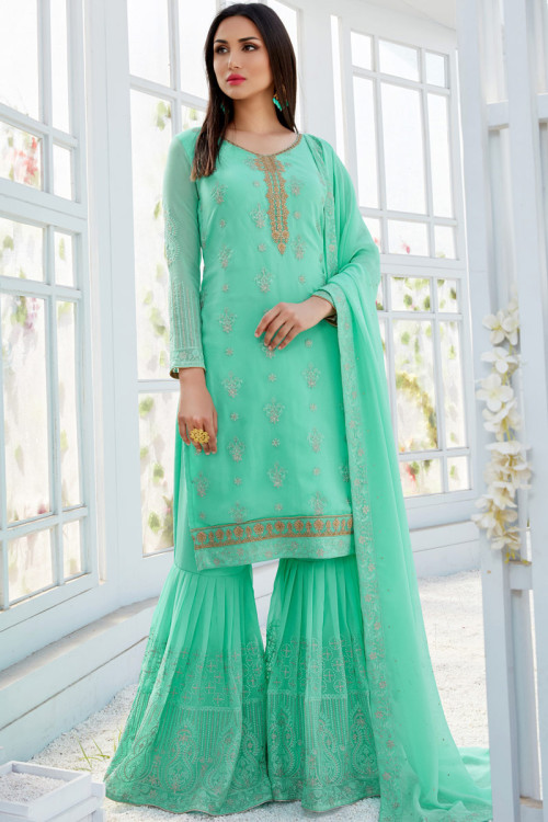 Buy 46 L 2 Size Chikankari Sharara Suits Online for Women in USA