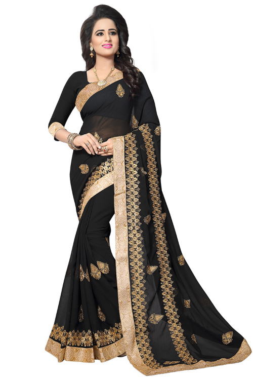 Black Georgette Saree for Party Wear with Lace embroidery