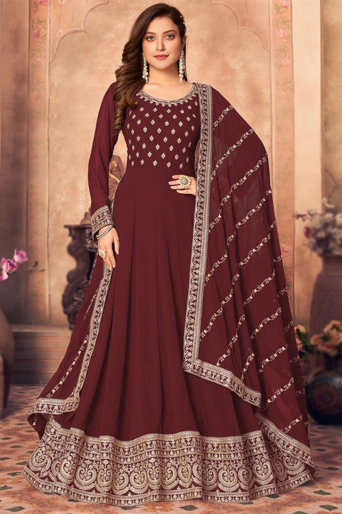 Mabish by sonal jain maroon embellished anarkali shop