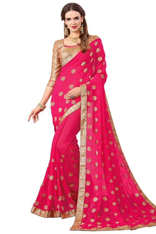 Cerise Pink Georgette Saree for Party Wear with Zari embroidery