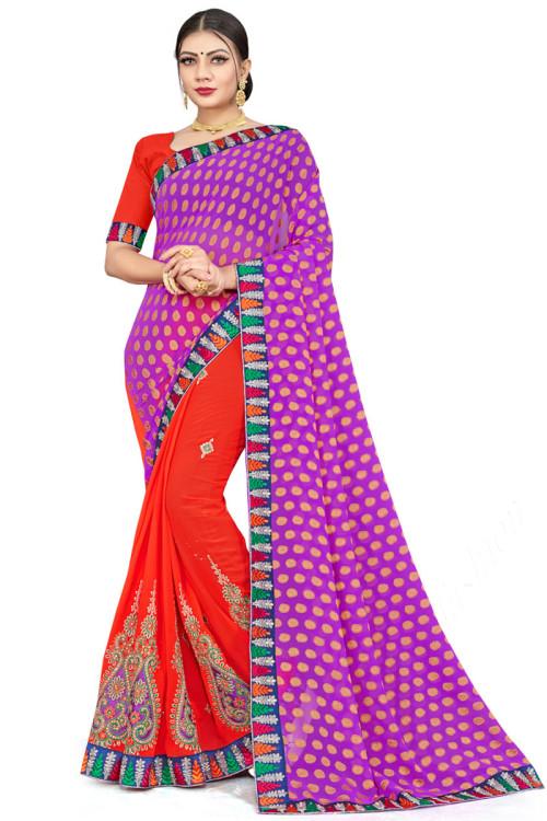 Astonishing Net And Georgette Half N Half Saree