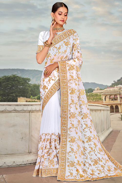 Top 177+ white saree with golden blouse best