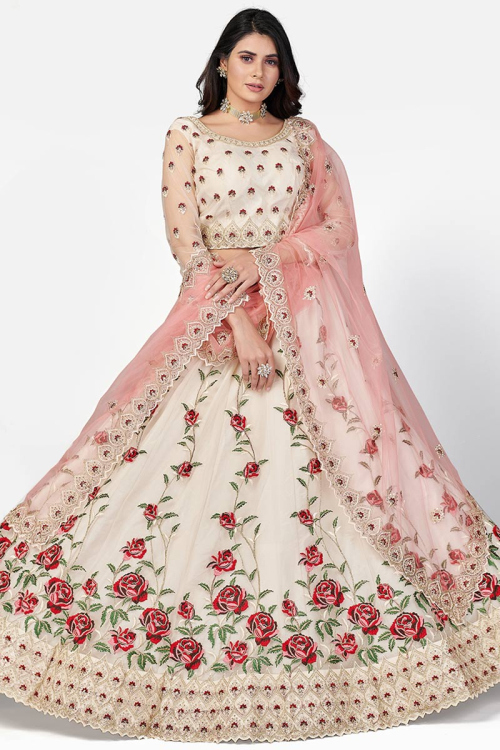 Zari Embroidered Net Off White Bridesmaid Lehenga