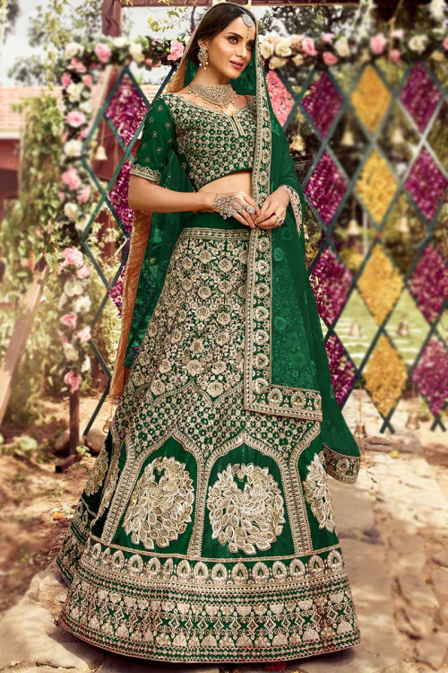 Bottle-Green Banarasi Silk Lehenga Choli With Embroidery in Ahmedabad at  best price by Aashna Fashion - Justdial
