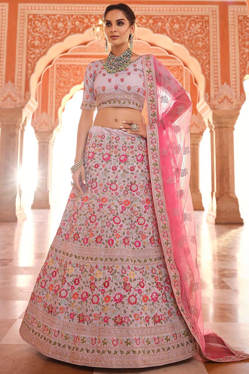 Zari Embroidered Silk Light Mauve Lehenga