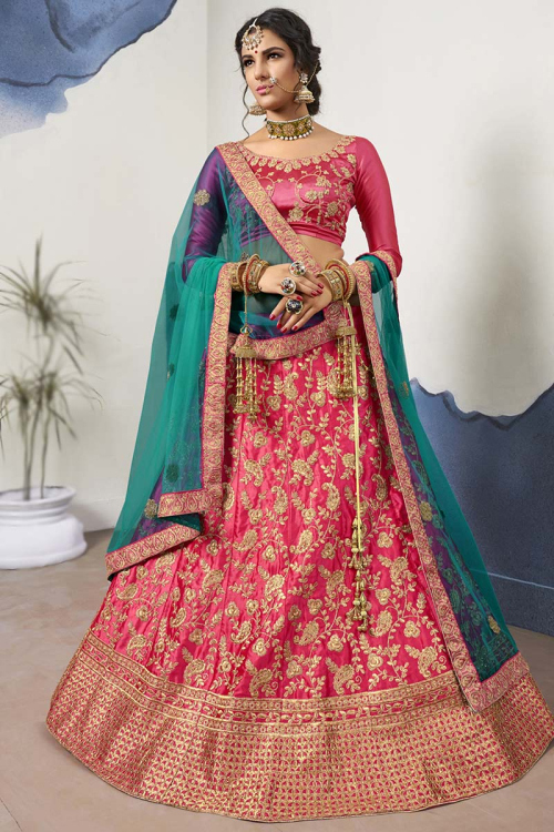 Zari Embroidered Satin Pink Lehenga Blouse