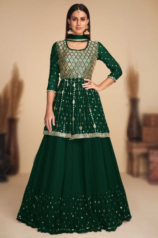 Shop Green Pure Georgette Wedding Trendy Kameez Style Lehenga Choli Online  : 228707 -