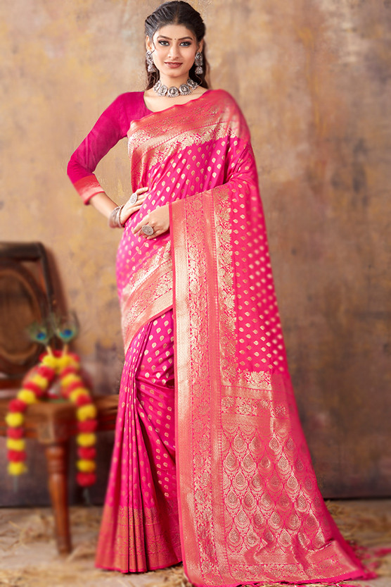 Buy Naeusa Designer Banarasi Uppada Silk Saree Ruby Pink (Rani) Colour with  Blouse for Women Online at Best Prices in India - JioMart.