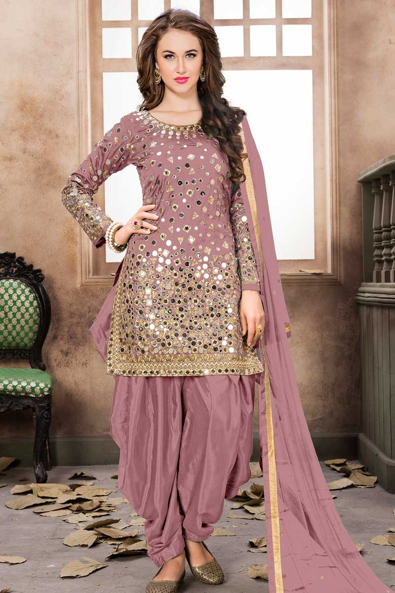 Buy Pink Net Ceremonial Patiala Salwar Suit Online