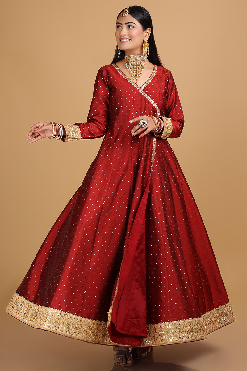 Buy Online Maroon Ceremonial Silk Anarkali Suit : 87448 -