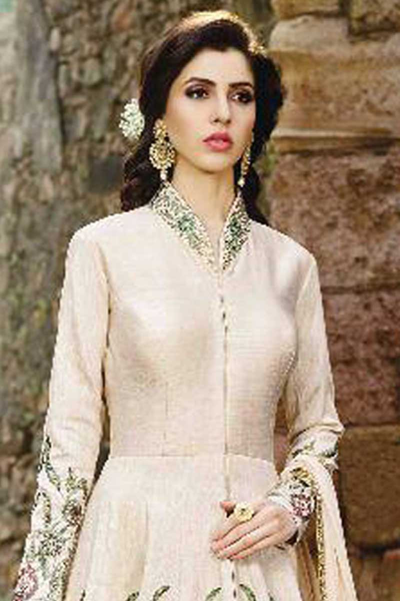 Bollywood Designer Cream Anarkali Suit with Resham Work LSTV0143 FR