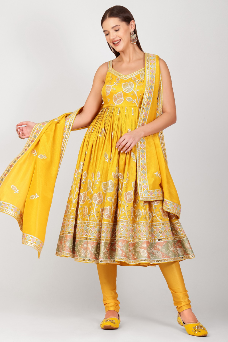 Noor-e-Zar Mustard Yellow Anarkali Ensemble