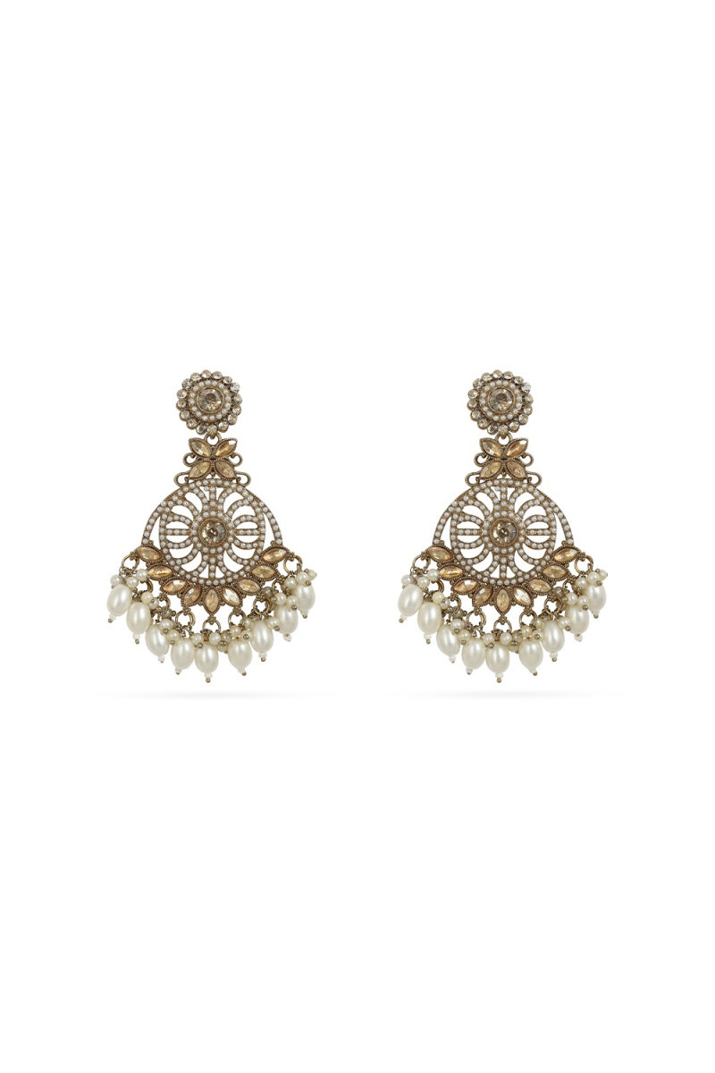 Gold Pearl Dangle Earrings with Gold-Plated Finish