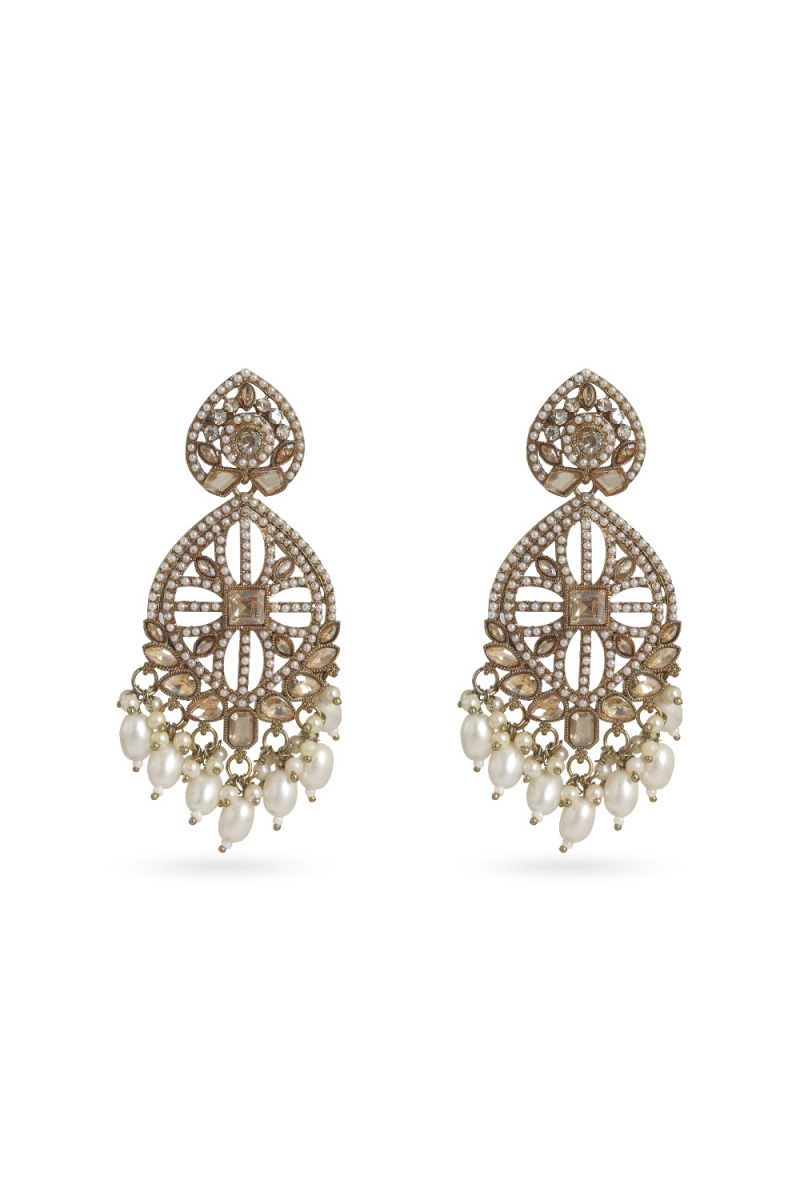Gold-Plated Beaded Dangle Earrings with Chic Finish