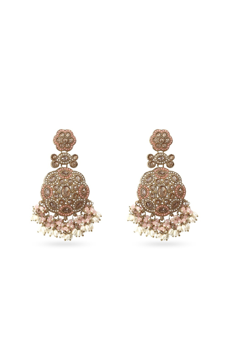 Light Pink Gold Plated Earrings with Beads and Pearls