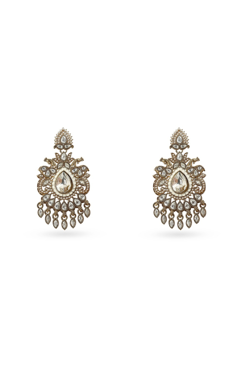Gold-Plated Kundan Work Earrings with Intricate Detailing
