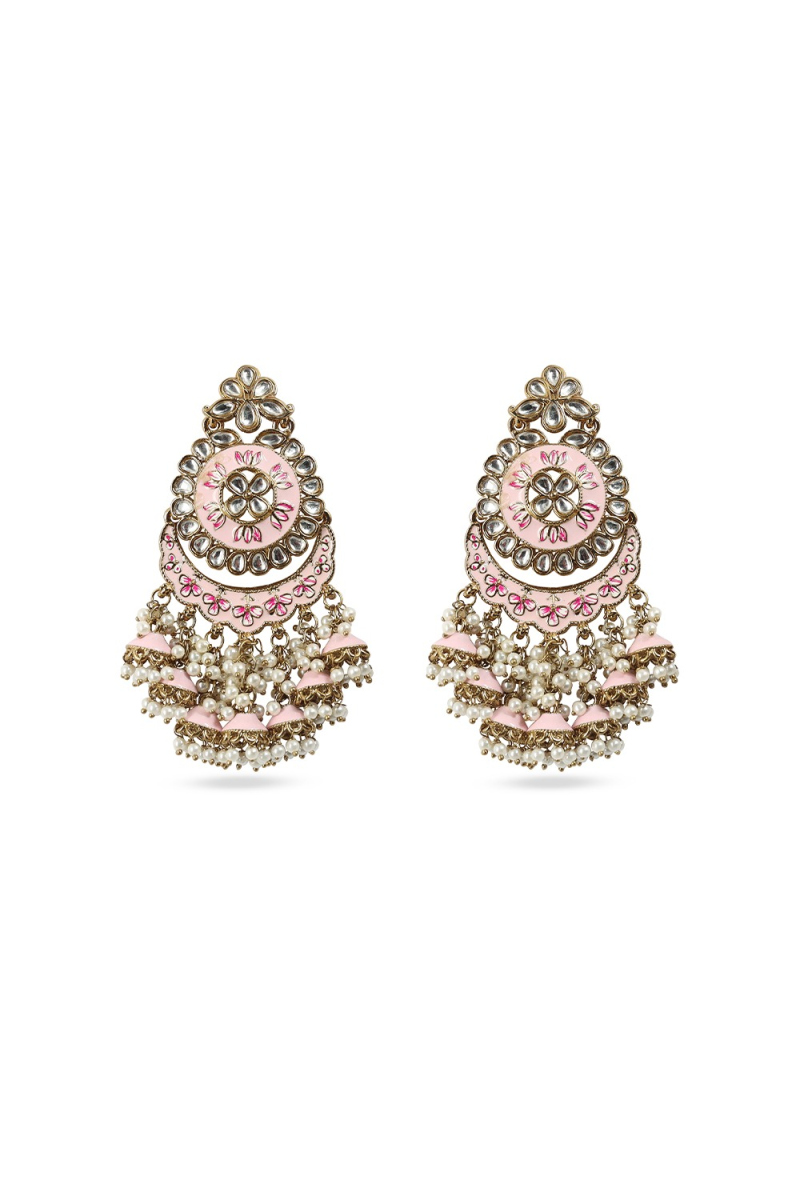Pastel Pink Gold-Plated Beaded Dangle Earrings