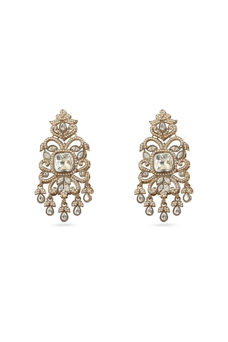 Gold Kundan Work Earrings with Elegant Gold-Plated Finish