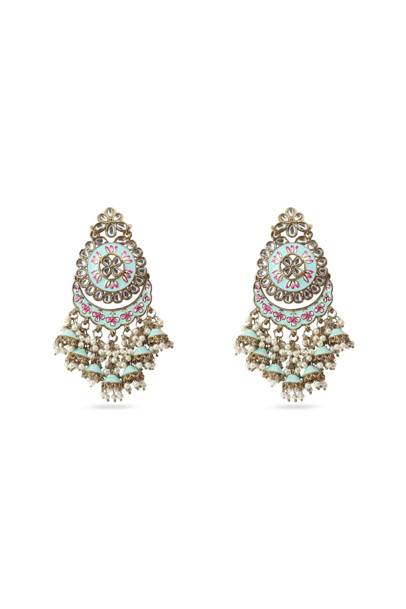 Seafoam Green Gold-Plated Beaded Dangle Earrings