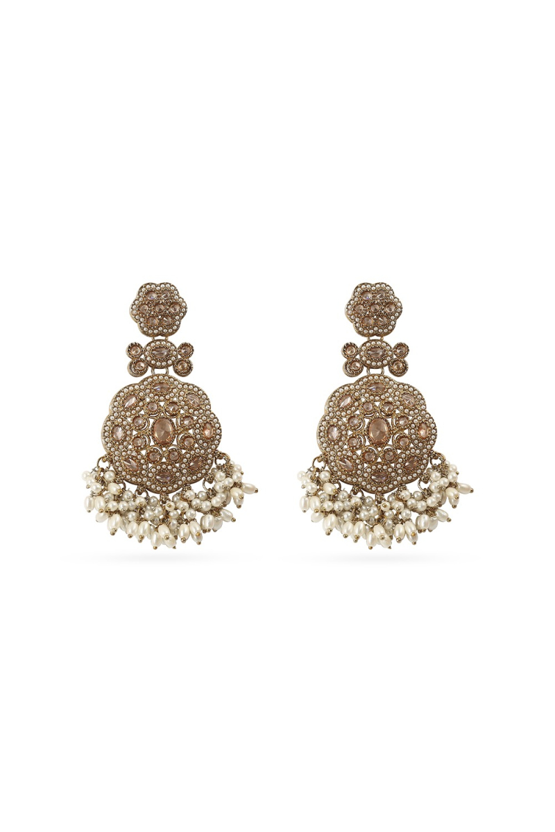Luxurious Gold Beaded Dangle Earrings with Plated Gold Finish