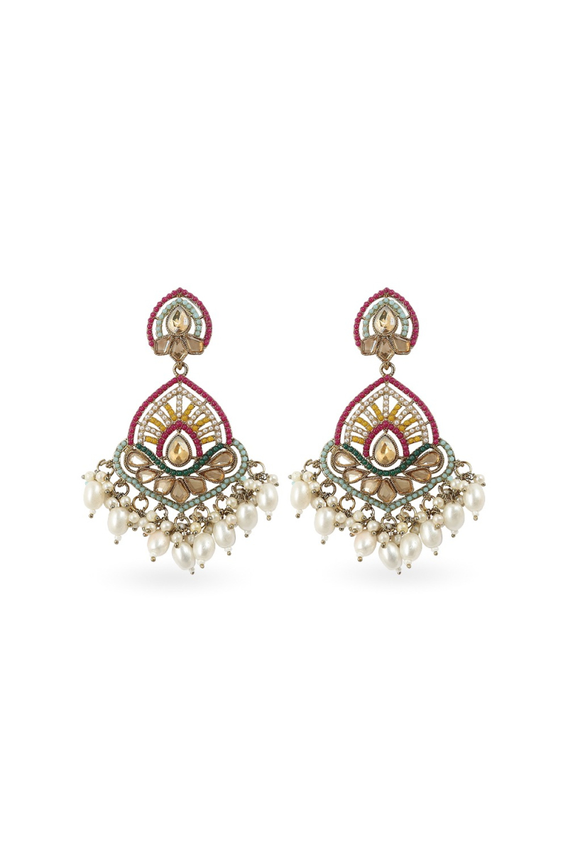 Multi Color Beaded Dangle Style Earrings 