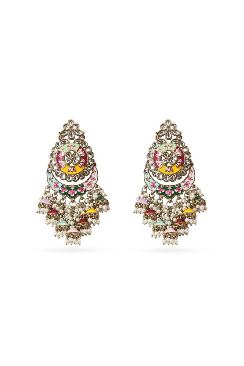 Multi Color Gold-Plated Beaded Dangle Earrings