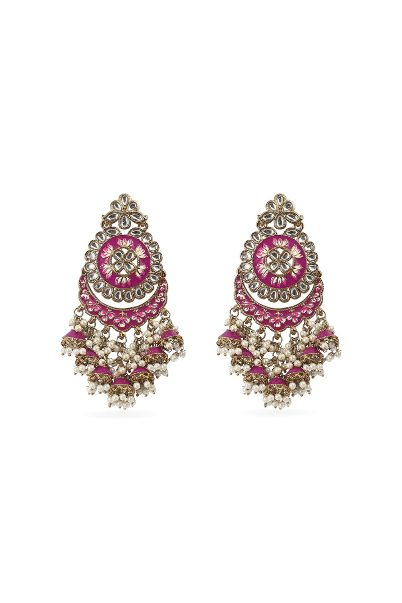 Ruby Pink Gold-Plated Beaded Dangle Earrings