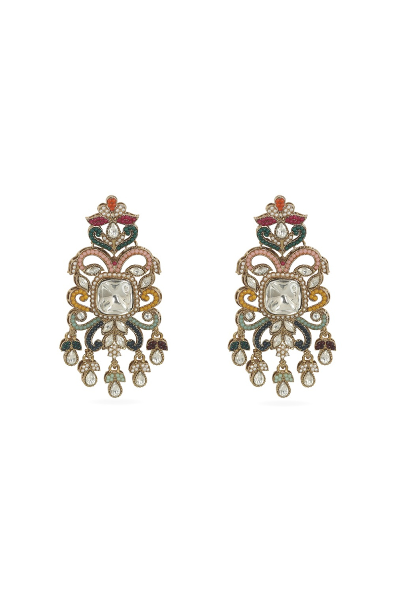 Multi Color Gold-Plated Pearl Dangle Earrings