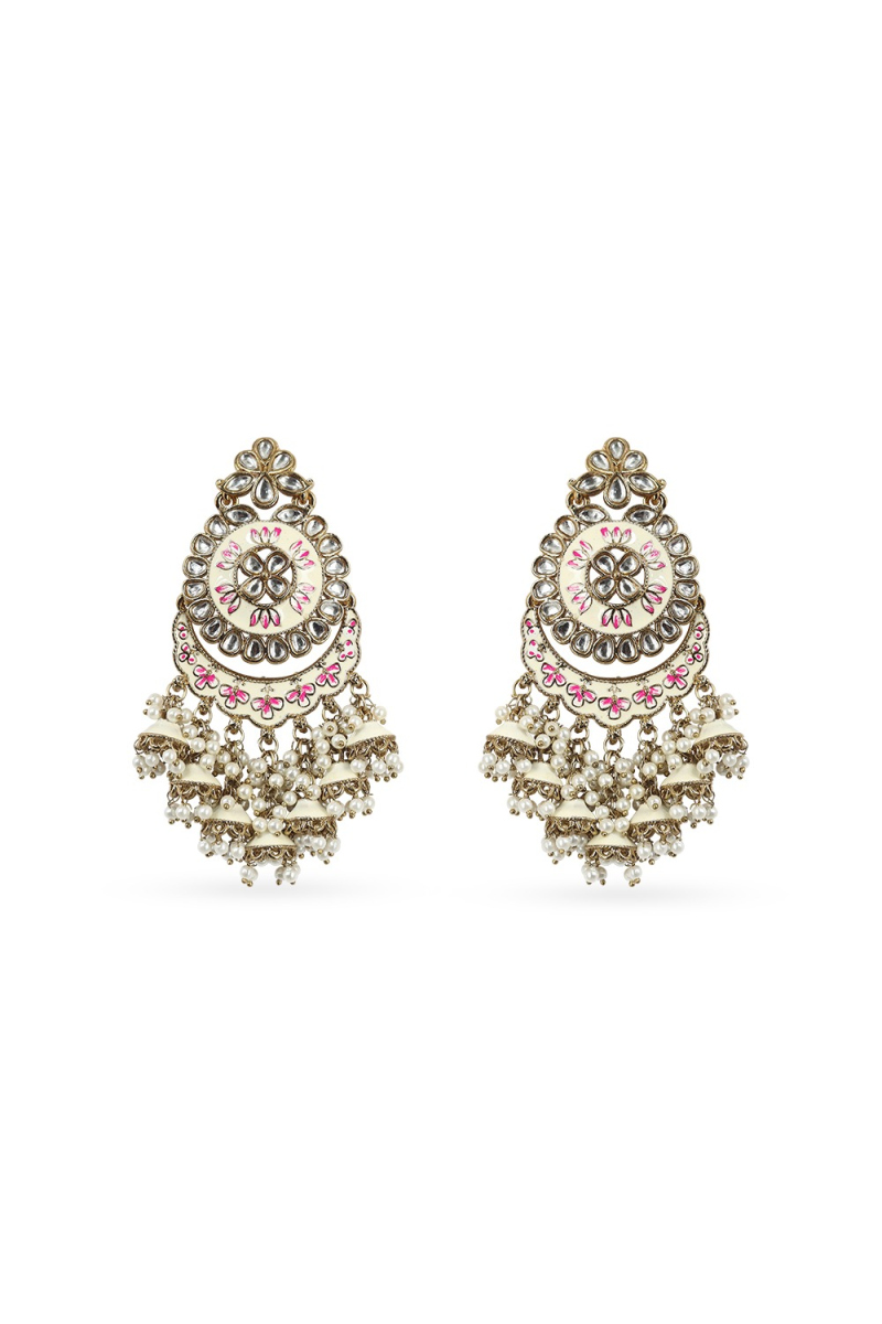 Off White Gold-Plated Beaded Dangle Earrings