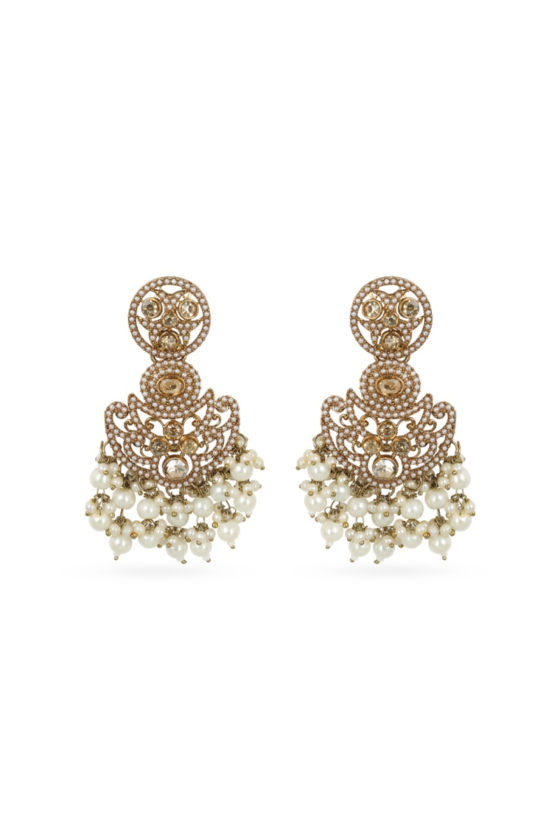 Gold Beaded Dangle Earrings with Premium Gold-Plated Finish