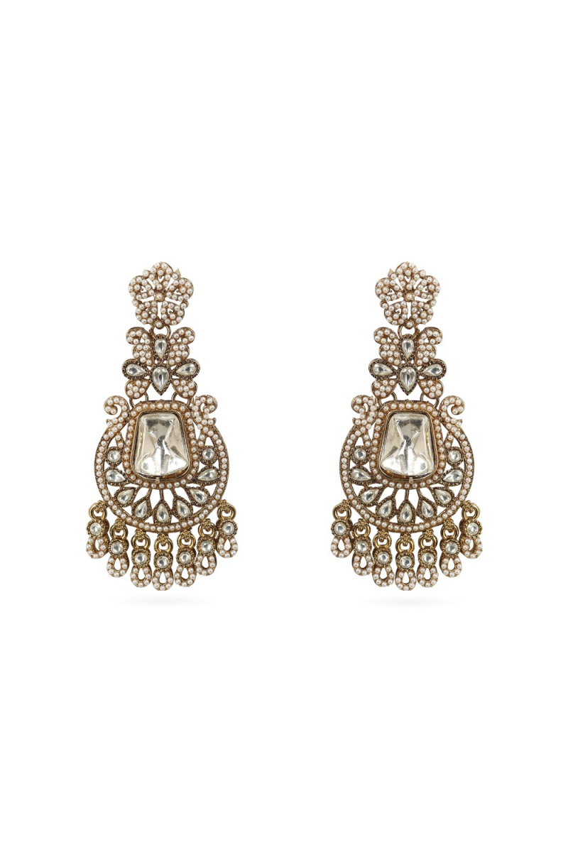 Gold Kundan Work Earrings with Luxurious Gold-Plated Design