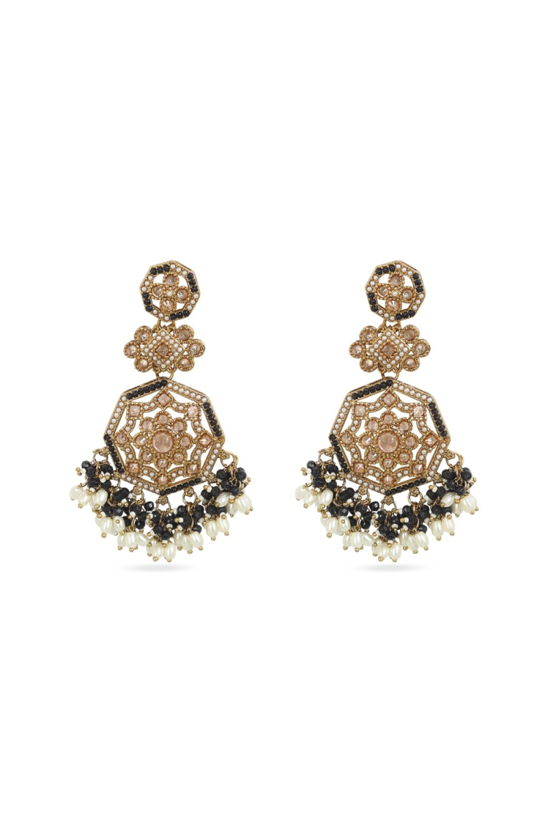 Black Gold Plated Beads Dangle Earrings