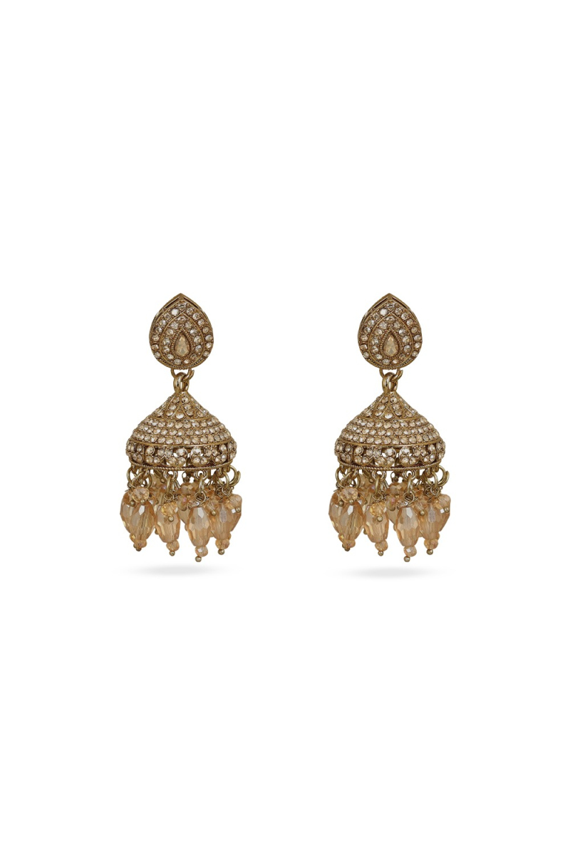 Elegant Gold Beaded Dangle Earrings with Gold-Plated Design