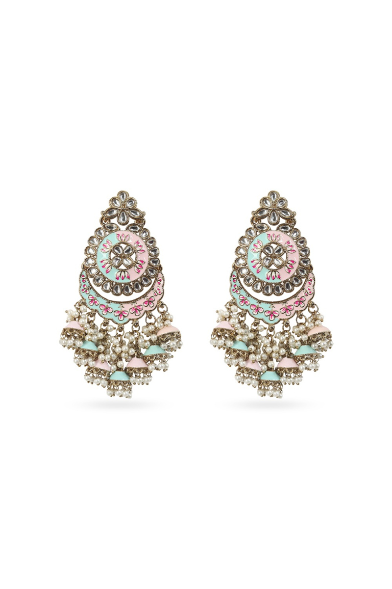 Multi Color Gold-Plated Beaded Dangle Earrings