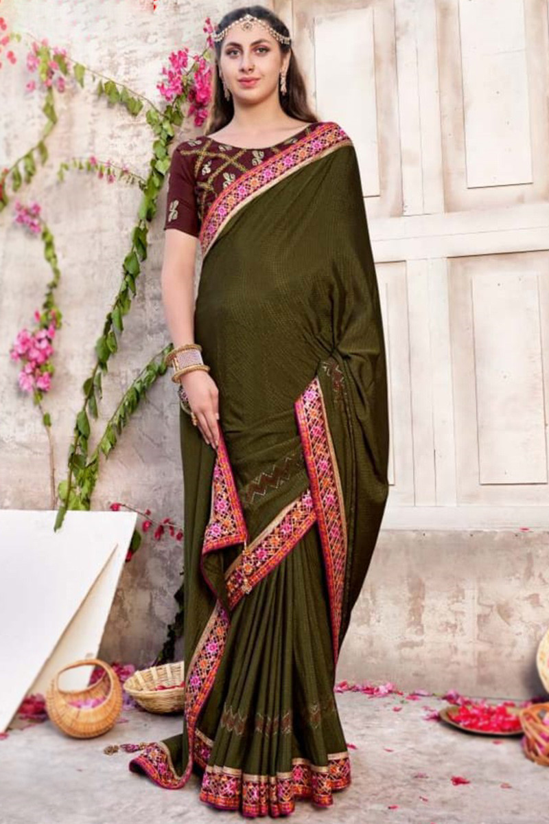 Purple embroidered silk blend saree with blouse - Saini Vastra - 4060501