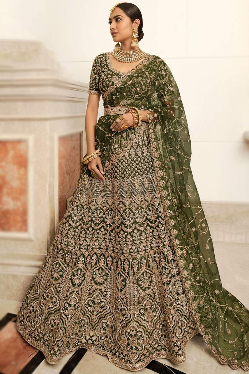 Olive green bridal lehenga outlet