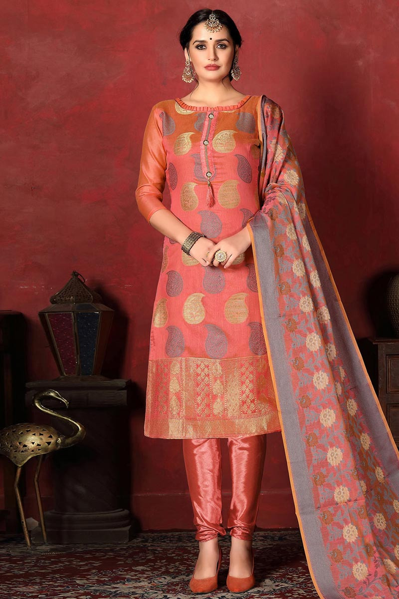 Peach Color Party Wear Designer Straight Long Suit :: ANOKHI FASHION