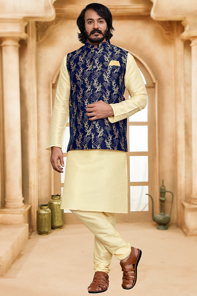 Cream kurta clearance with jacket