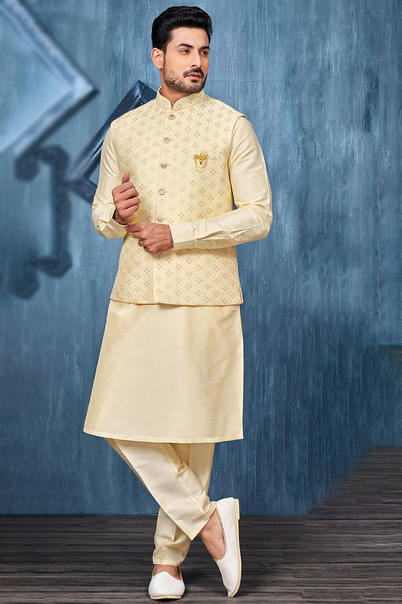 Kurta pajama 2025 with yellow jacket