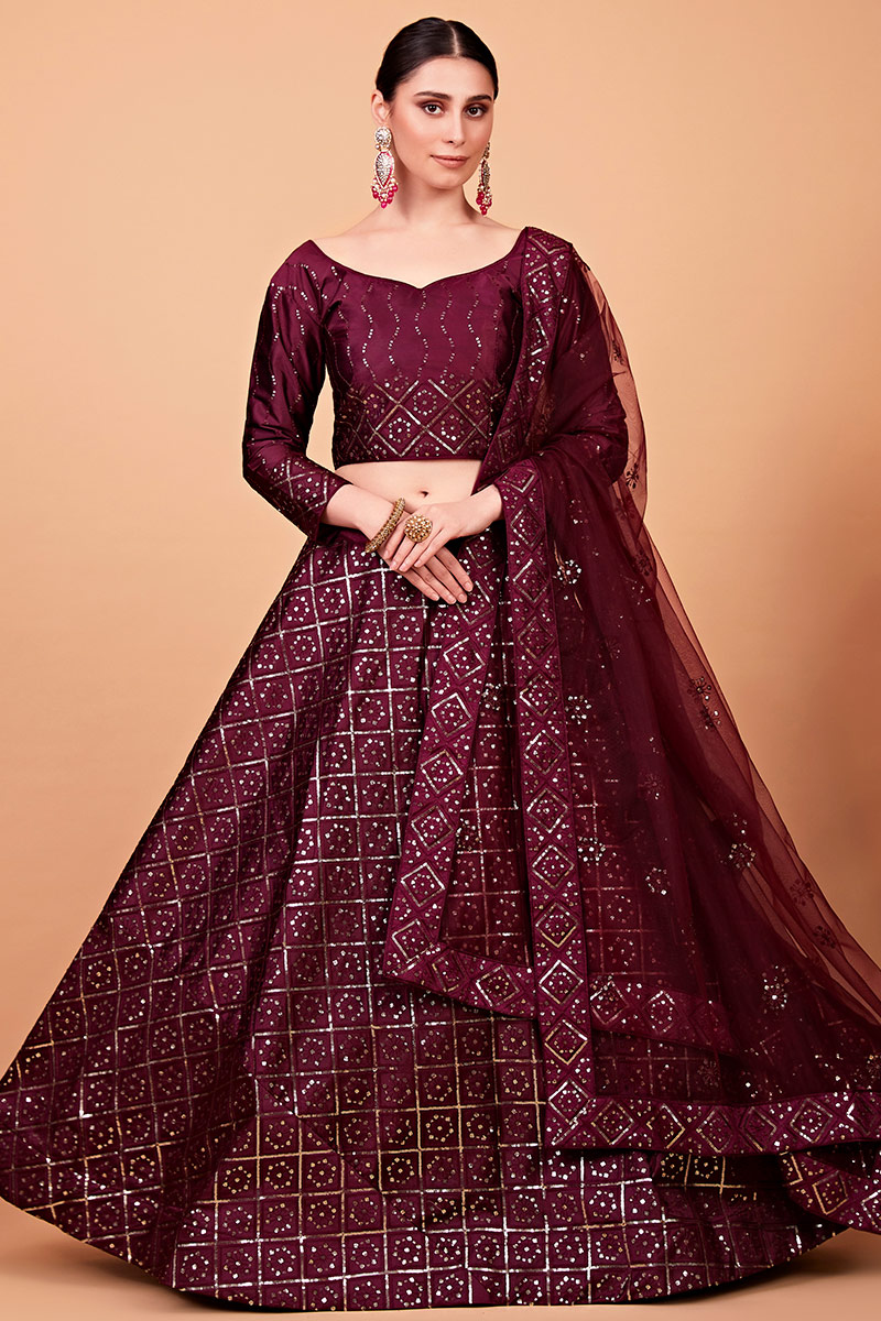 Tomato Red Embroidered Soft Silk Flared Style Lehenga