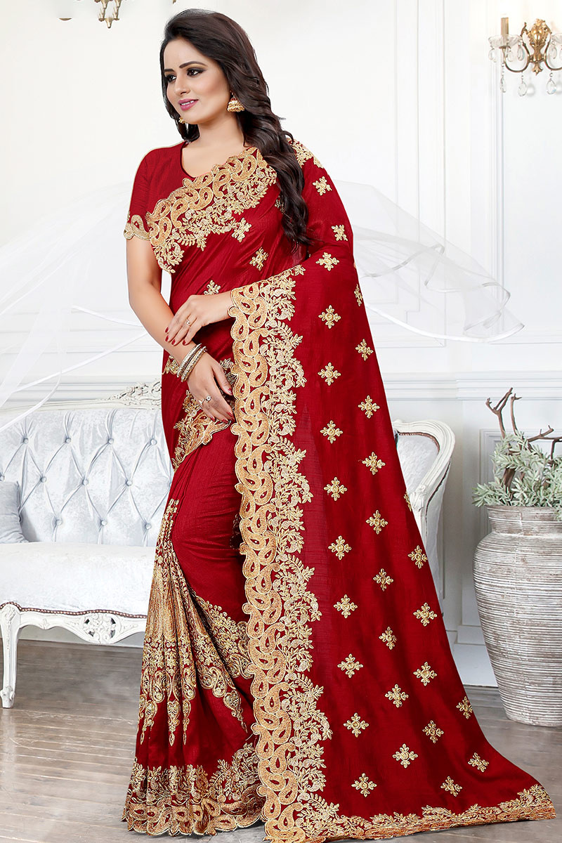 Buy Indian Wedding Saree - Red Embroidered Patola Silk Wedding Saree