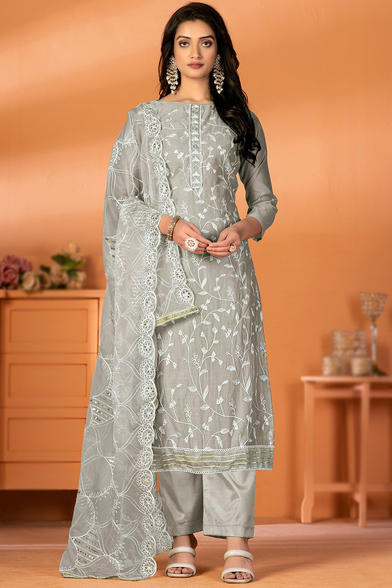 Grey palazzo suit clearance