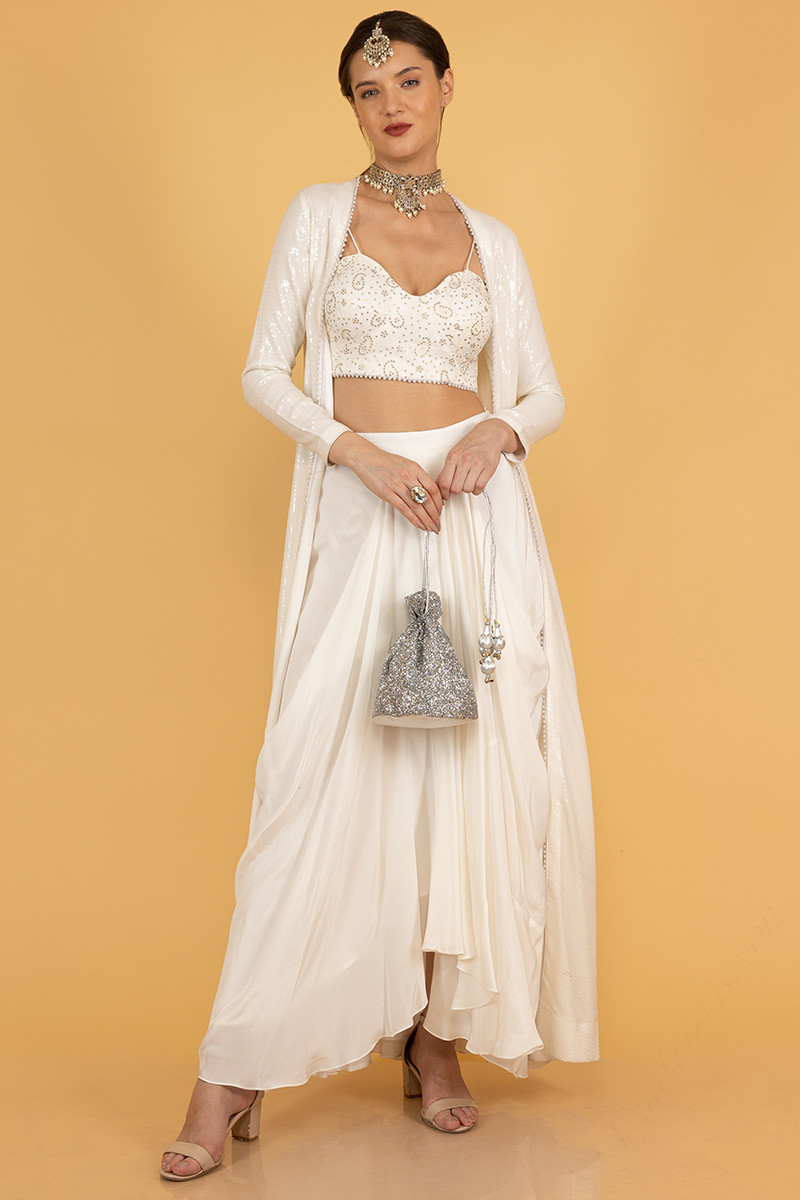 Embellished Designer White Lehenga Choli Bridal Dress for Wedding – Nameera  by Farooq
