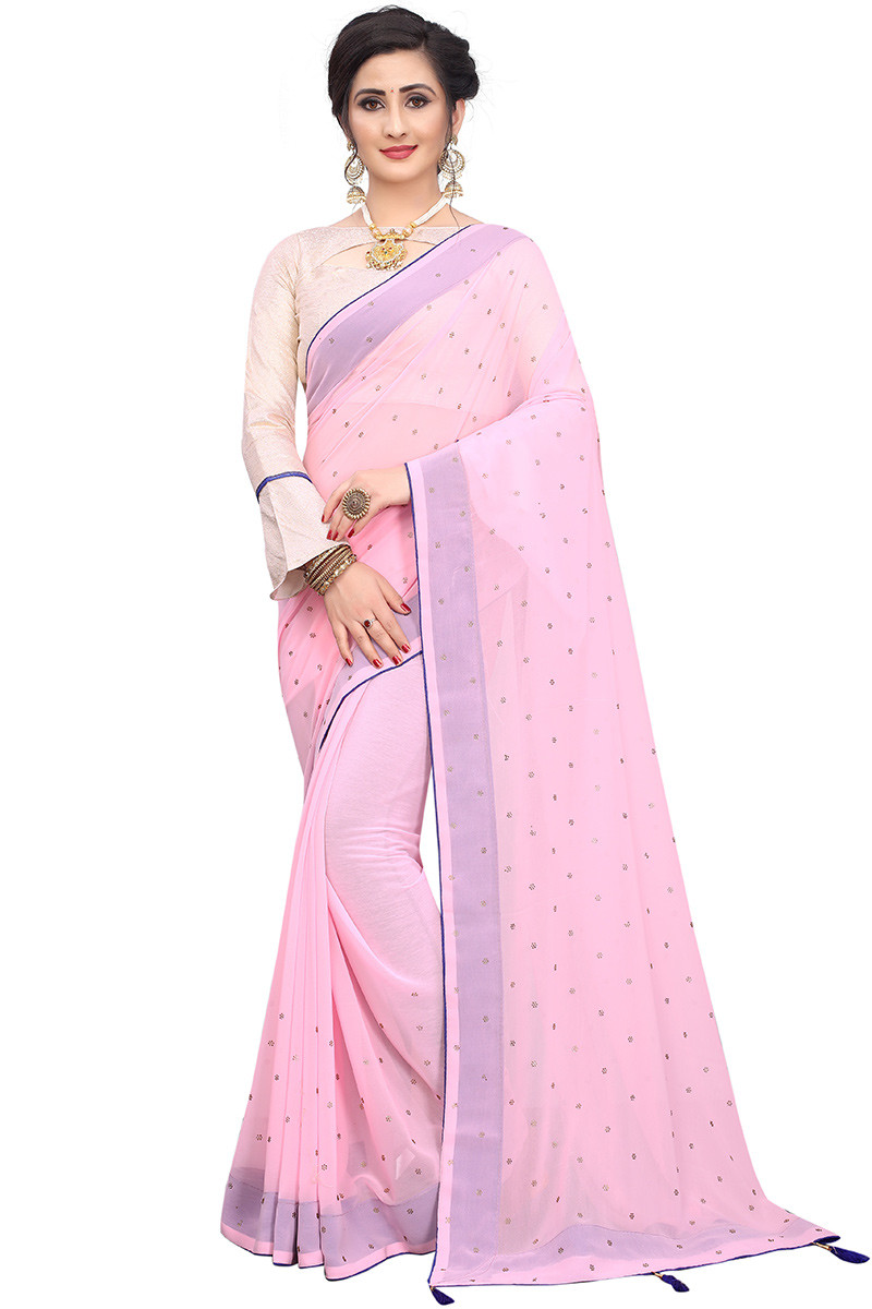 Forbearance Baby Pink Linen Cotton Silk Saree With Lassitude