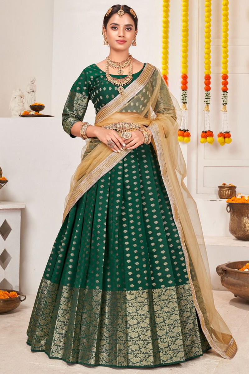Dark green banarasi lehenga on sale