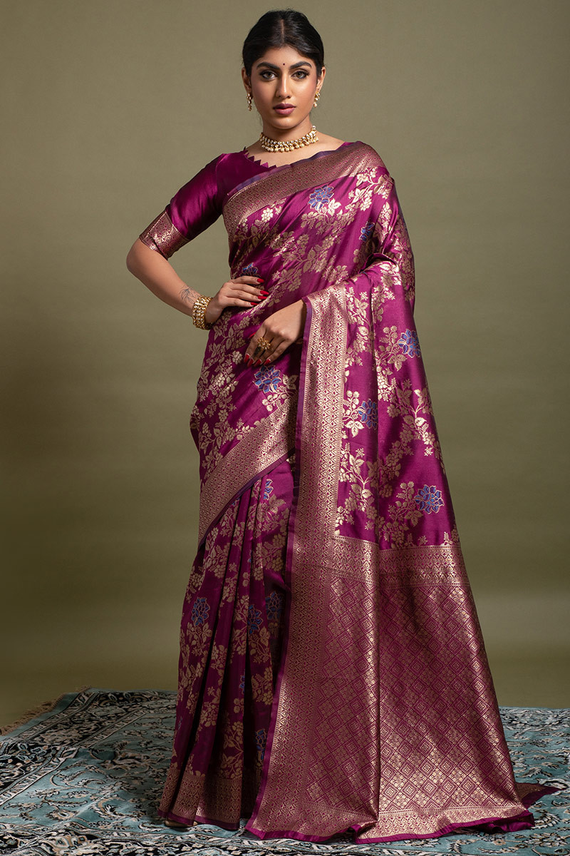 Popular Magenta Bridal Banarasi Saree and Magenta Bridal Banarasi Sari  online shopping