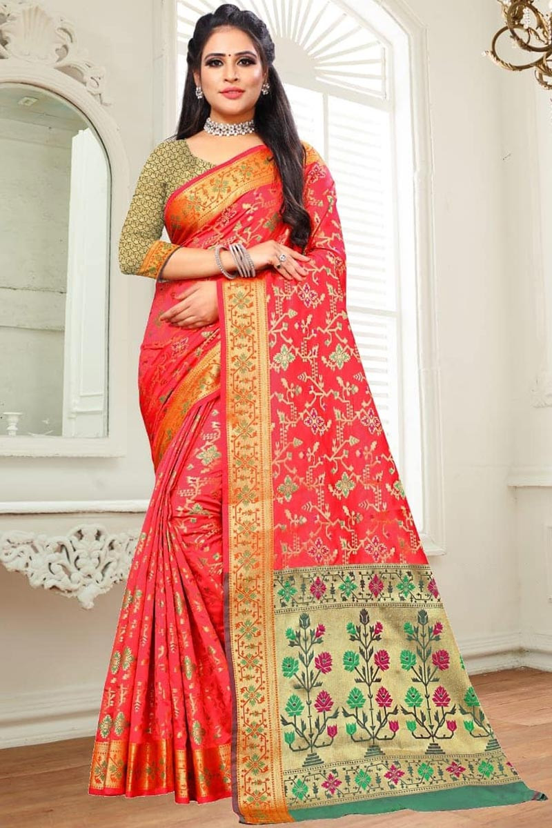 Banarasi Patola Silk Pink Bridal Zari Saree Online India USA UK UAE – Sunasa