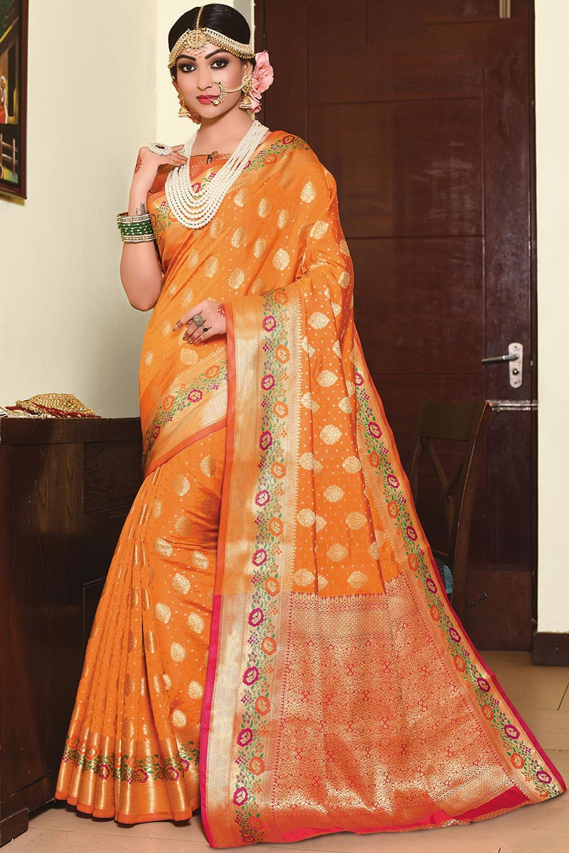 Orange color online bridal saree