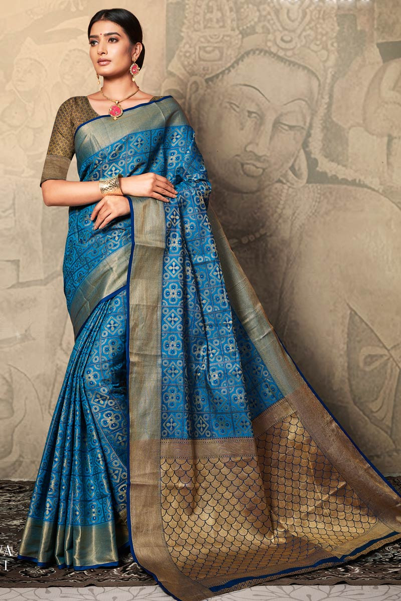 Blue color best sale wedding saree