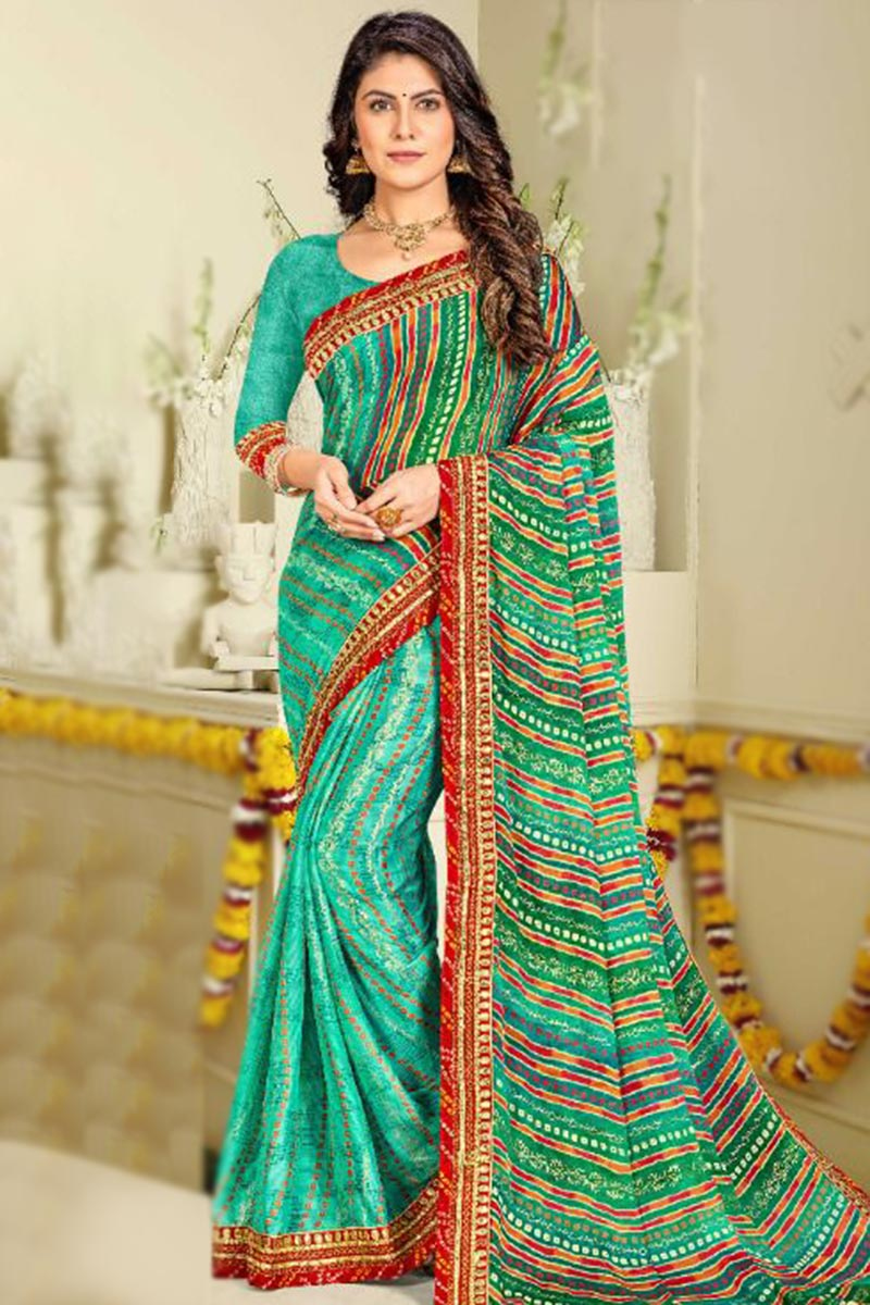 Bandhej Print Chiffon Multi Color Saree
